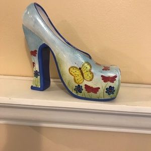 Vintage Hand Painted 6 1/2” High Heel Flower Vase